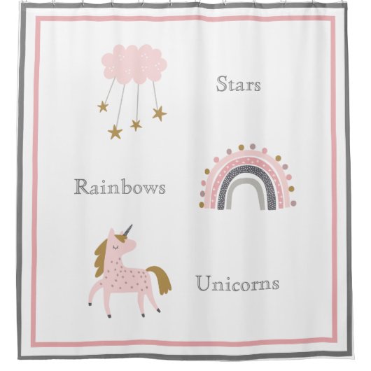 Unicorn Rainbows Pink Boho Muster Duschvorhang (Vorderseite)
