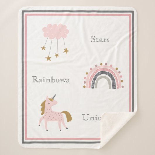Unicorn Rainbows Pink Boho Muster Sherpadecke (Vorderseite)