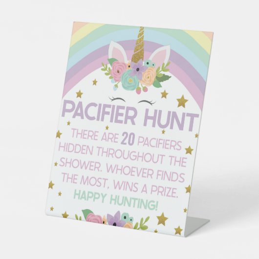 Unicorn Rainbows Schnuller Hunt Baby Showspiel Sockelschild (Vorderseite)