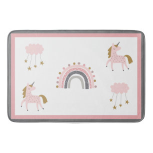 Unicorn Rainbows Stars Pink Boho Muster Badematte