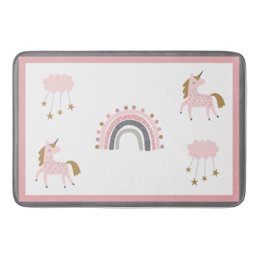 Unicorn Rainbows Stars Pink Boho Muster Badematte (Vorderseite)
