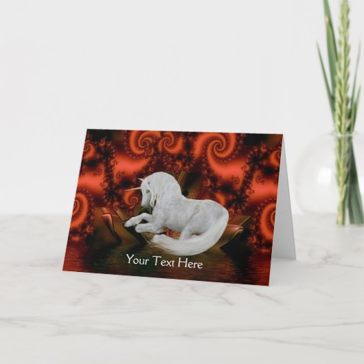 Unicorn Red Fraktals Fantasy Art Foto Card Karte (Vorderseite)