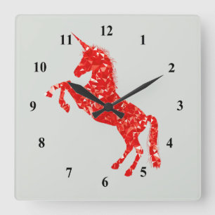 Unicorn red glitter mythical fantasy quadratische wanduhr