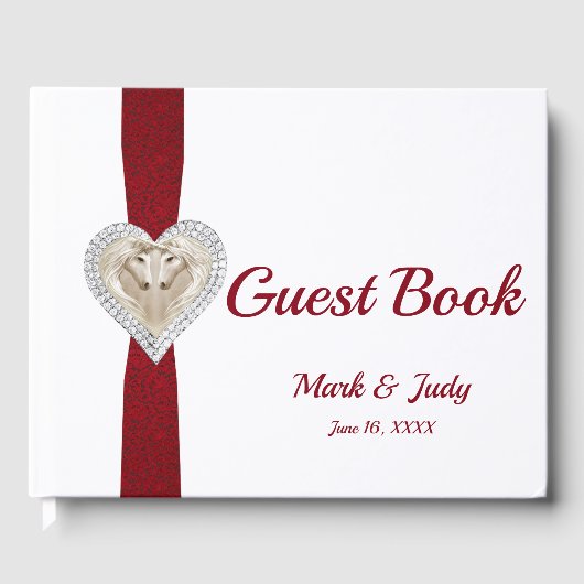 Unicorn Red Lace Ribbon Wedding Guestbook Gästebuch (Vorderseite)