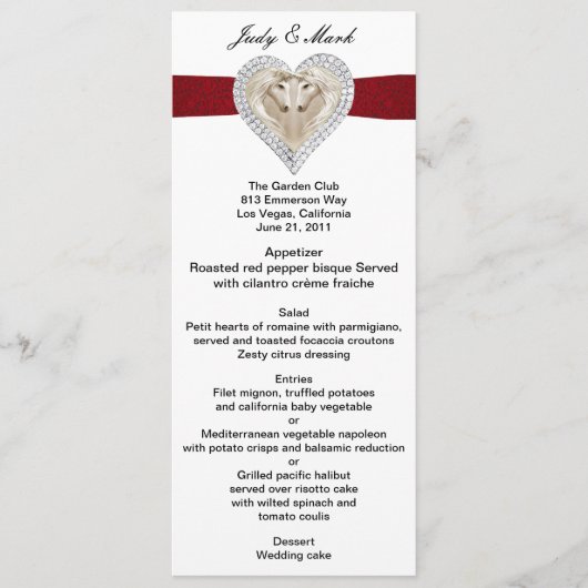 Unicorn Red Lace Wedding Menu Card Menükarte (Vorderseite)