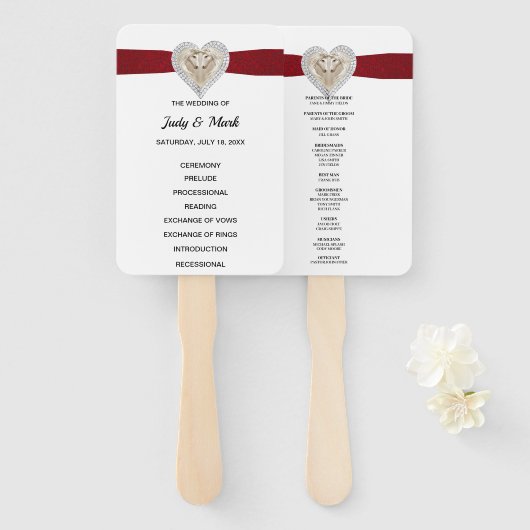 Unicorn Red Lace Wedding Program Fans Fächer (Vorne und Hinten)