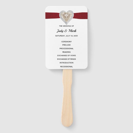 Unicorn Red Lace Wedding Program Fans Fächer (Vorderseite)