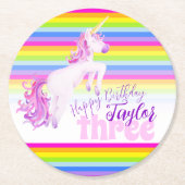 Unicorn Regenbogen 3. Geburtstag Party Untersetzer (Vorderseite)