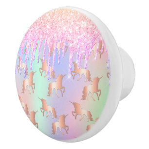 Unicorn Regenbogen Glitzer Tropfen Rosa lila Minze Keramikknauf
