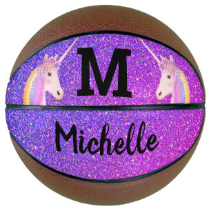 Unicorn Regenbogen Lila Glitzer Kinder Personalisi Basketball