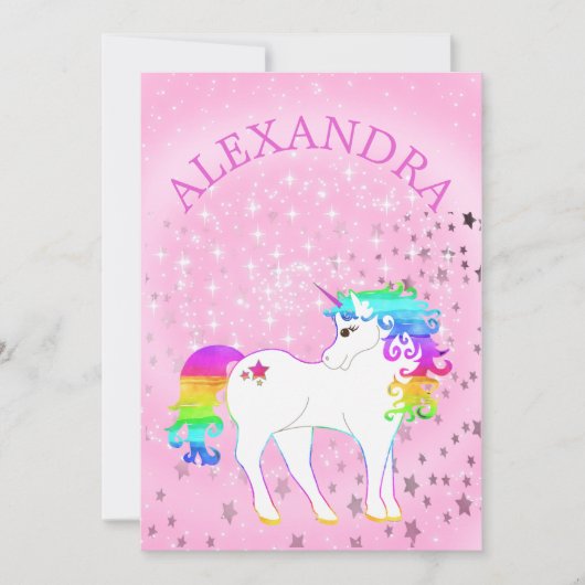 Unicorn Regenbogen Magischer Rosa Niedliche Geburt Einladung (Vorderseite)