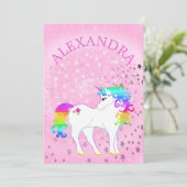 Unicorn Regenbogen Magischer Rosa Niedliche Geburt Einladung (Stehend Vorderseite)