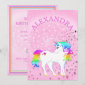 Unicorn Regenbogen Magischer Rosa Niedliche Geburt Einladung (Vorne/Hinten)