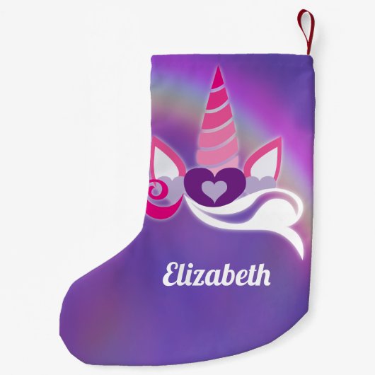 Unicorn-Regenbogen-Monogramm lila Kleiner Weihnachtsstrumpf (Rückseite)