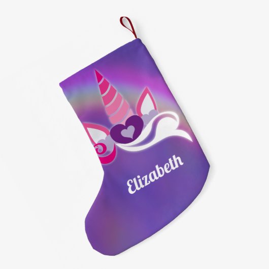 Unicorn-Regenbogen-Monogramm lila Kleiner Weihnachtsstrumpf (Rückseite (Hängend))