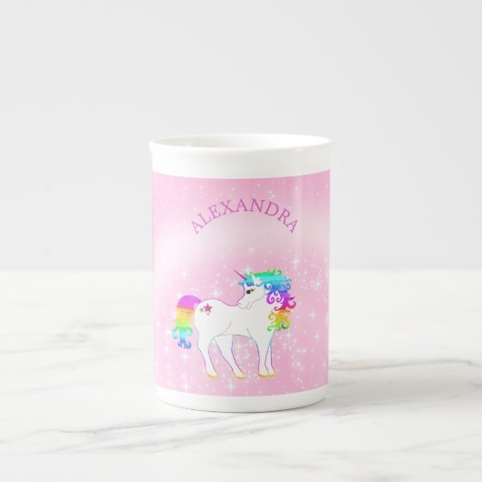 Unicorn Regenbogen Pink Niedlich Whimsical Hot Cho Porzellantasse (Vorderseite)