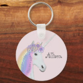 Unicorn Regenbogen Pink Personalisiert Schlüsselanhänger (Vorderseite)