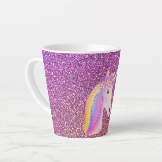 Unicorn Regenbogen Rosa Glitzer Fantasy Magisch Milchtasse (Linke Ecke)