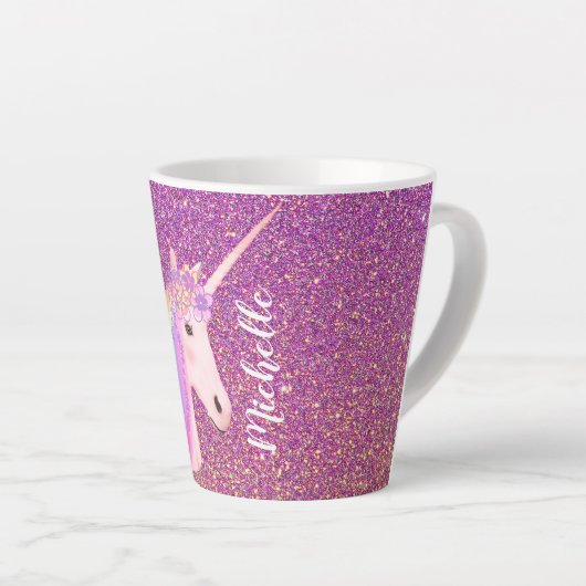 Unicorn Regenbogen Rosa Glitzer Fantasy Magisch Milchtasse (Rechte Ecke)