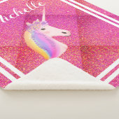 Unicorn Regenbogen Rosa Glitzer Personalisiert Kid Sherpadecke (3/4)