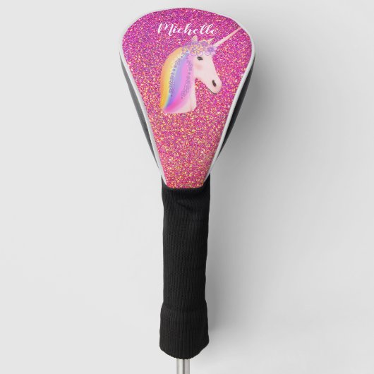 Unicorn Regenbogen Rosa Glitzer Sparkle Chic Custo Golf Headcover (Vorderseite)