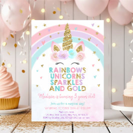 Unicorn Regenbogen Rosa Glitzern Geburtstag Einladung