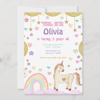Unicorn Regenbogen Rosa Glitzern Geburtstag Einladung