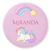 Unicorn Regenbogen Rosa Namensfrau Keramikknauf (Vorderseite)