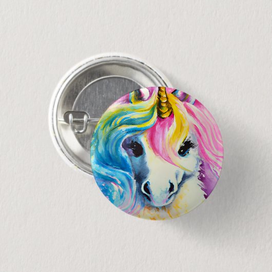 Unicorn Regenbogen Wasserfarbe Button (Vorne & Hinten)