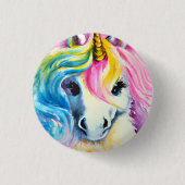 Unicorn Regenbogen Wasserfarbe Button (Vorderseite)
