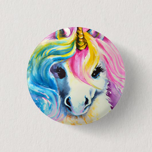 Unicorn Regenbogen Wasserfarbe Button (Vorderseite)