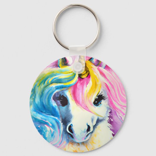 Unicorn Regenbogen Wasserfarbe Schlüsselanhänger (Vorderseite)