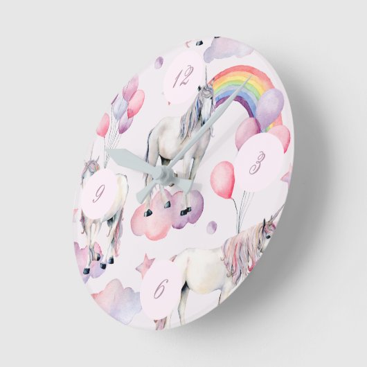 Unicorn Regenbogen Wolken Pink FairyTale Ballon Gi Runde Wanduhr (Winkel)
