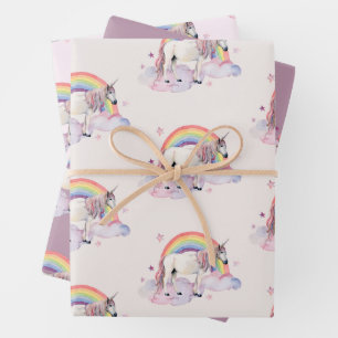 Unicorn Regenbogen Wolken Pink FairyTale Party Gir Geschenkpapier Set