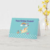 Unicorn Regenbogen Wolken und Blume Glücklich Gebu Karte (Gelbe Blume)
