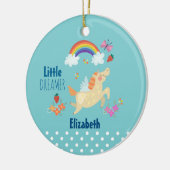 Unicorn Regenbogenwolken und Blume Little Dreamer Keramikornament (Links)