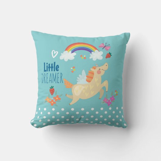 Unicorn Regenbogenwolken und Blume Little Dreamer Kissen (Vorderseite)