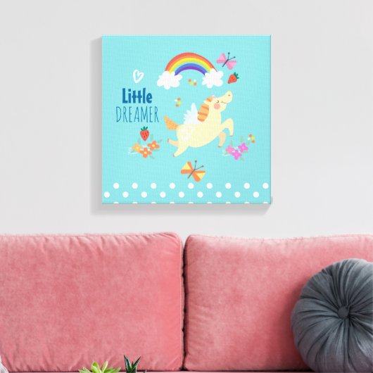 Unicorn Regenbogenwolken und Blume Little Dreamer Leinwanddruck (Insitu (Wohnzimmer))