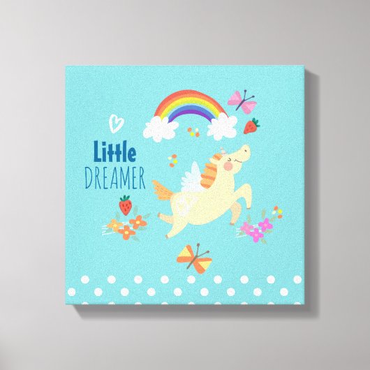 Unicorn Regenbogenwolken und Blume Little Dreamer Leinwanddruck (Vorderseite)
