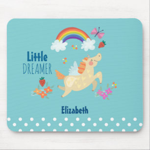 Unicorn Regenbogenwolken und Blume Little Dreamer Mousepad
