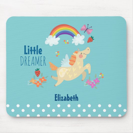 Unicorn Regenbogenwolken und Blume Little Dreamer Mousepad (Vorne)