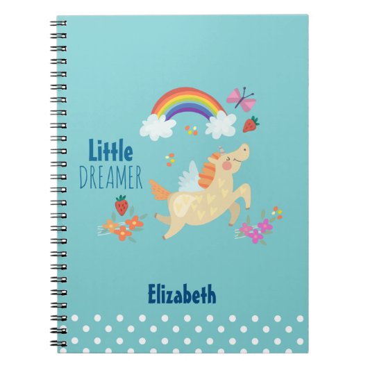 Unicorn Regenbogenwolken und Blume Little Dreamer Notizblock (Vorderseite)