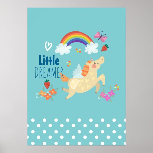 Unicorn Regenbogenwolken und Blume Little Dreamer Poster (Vorne)