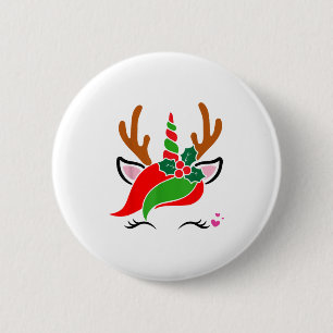 Unicorn Reindeer Face Niedliches Weihnachtsfest Button