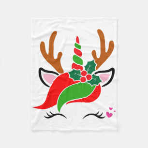 Unicorn Reindeer Face Niedliches Weihnachtsfest Fleecedecke