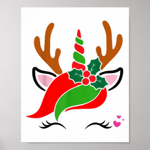 Unicorn Reindeer Face Niedliches Weihnachtsfest Poster