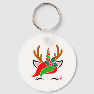 Unicorn Reindeer Face Niedliches Weihnachtsfest Schlüsselanhänger