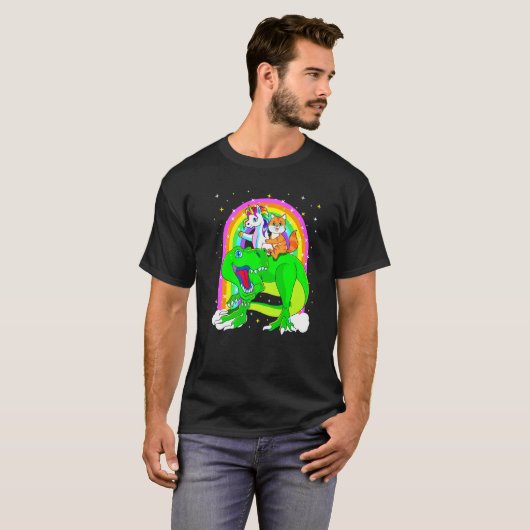 Unicorn Reiten Trex Dinosaur Katze Weltraum Kitten T-Shirt (Vorne ganz)