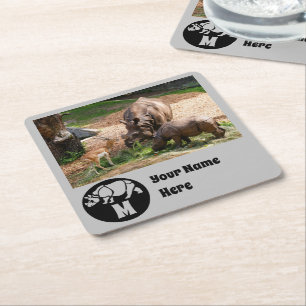 Unicorn Rhino Silhouette Monogram Name Tag Foto Rechteckiger Pappuntersetzer