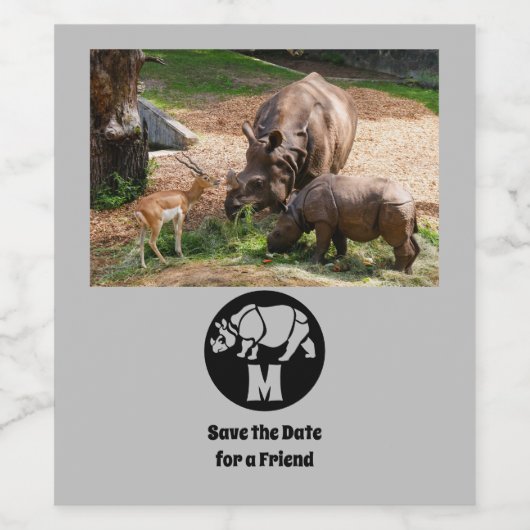 Unicorn Rhino Silhouette Monogramm Foto Weinetikett (Einzelnes Label)